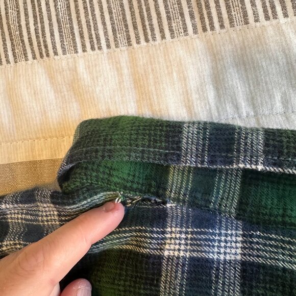 George Casual Button Down Mens Medium Green Plaid Dressy Flannel Shirt - Picture 4 of 6